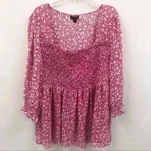 TORRID Pink White Floral Print Polyester Blouse
